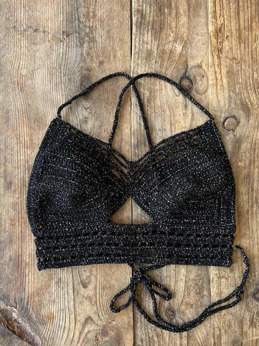 Häkeltop | Schwarz & Gold | Größe M/L