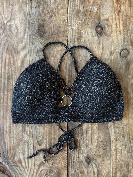 Häkeltop | Schwarz & Silber | Größe S/M